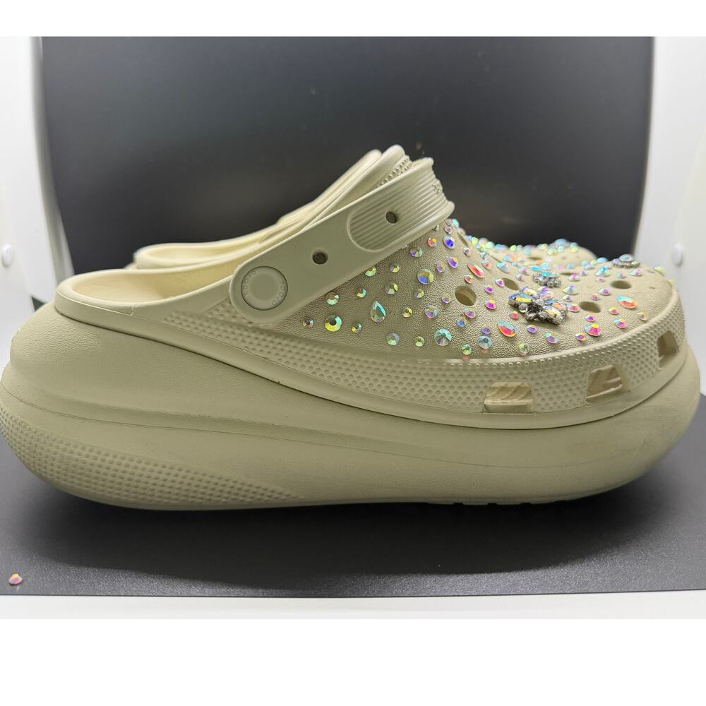 Cream Custom Iconic Crocs Crush Platform Clogs Size W10